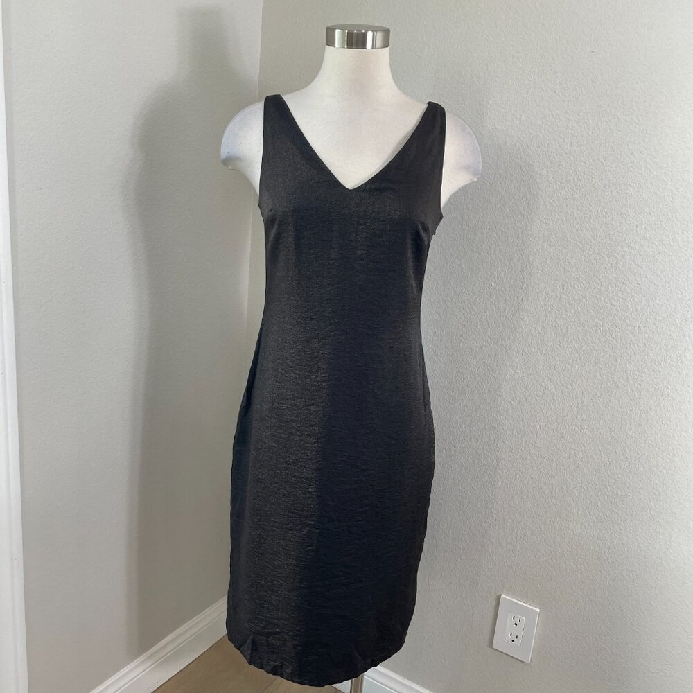 Banana Republic Womens Size 0 Sheath Dress V Neck Sleeveless Brown Black Shimmer